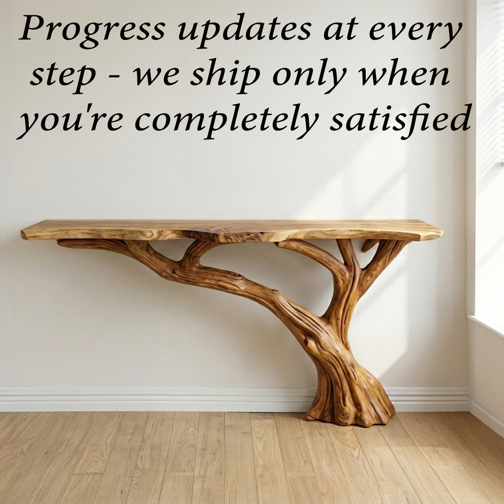 Live edge console table entryway unique reclaimed solid wood narrow side table wall mount tabletop handmade furniture