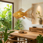 Unique four tail rattan fish pendant light for coastal decor