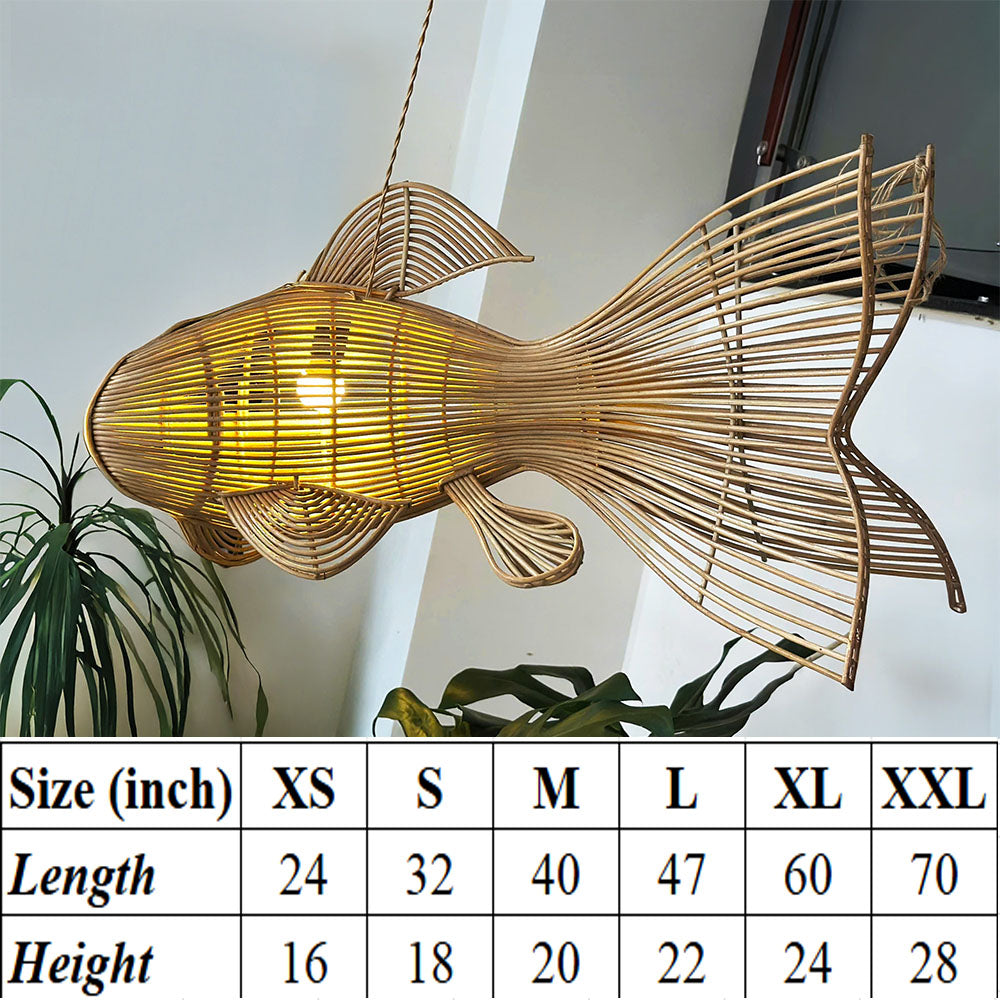 Unique four tail rattan fish pendant light for coastal decor