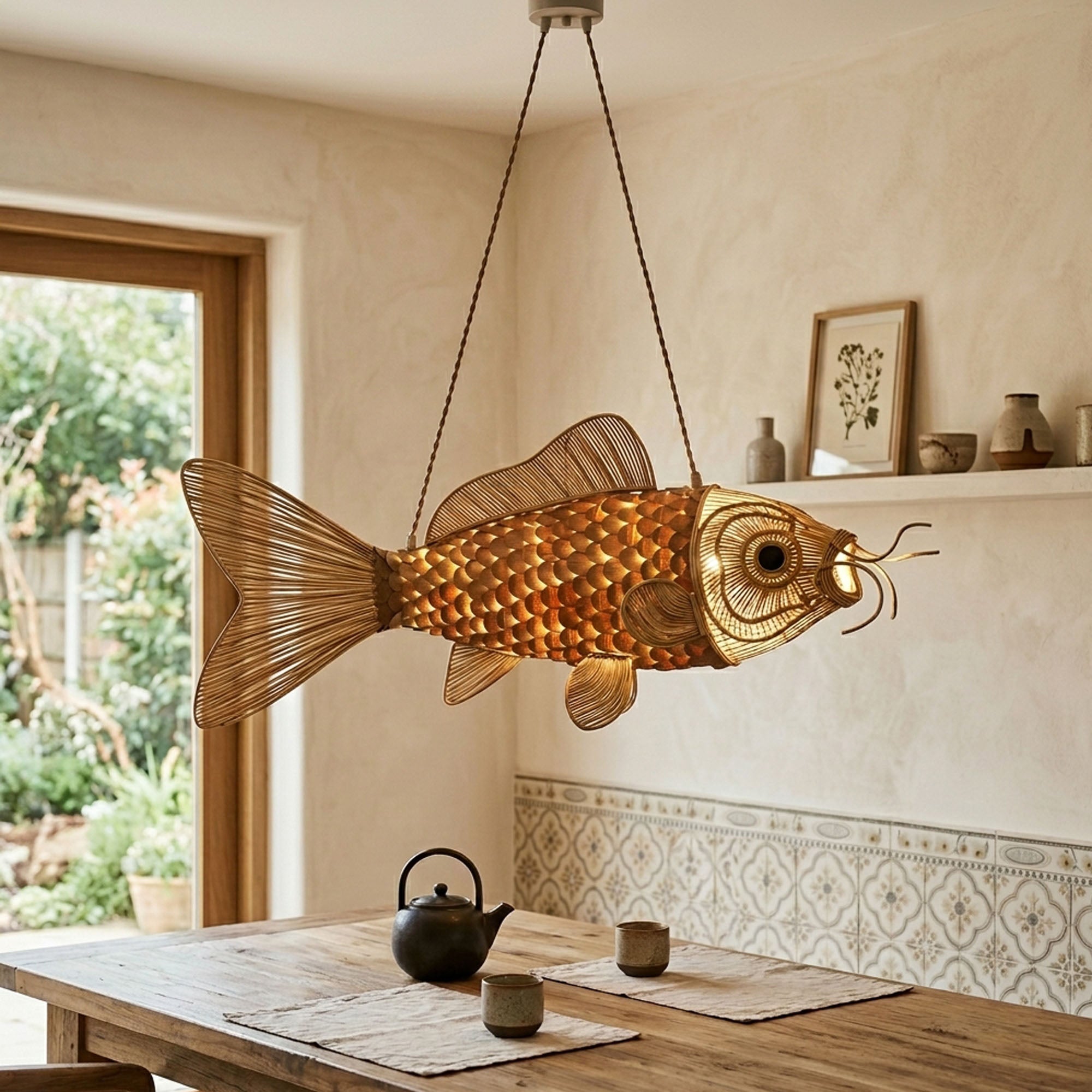 Unique rattan wicker pendant light rustic lamp
