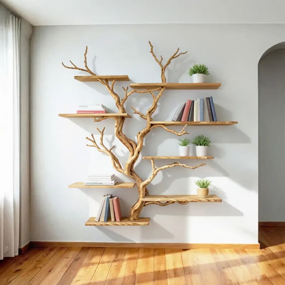 Tree book shelf on wall art floating wood shelves decoration