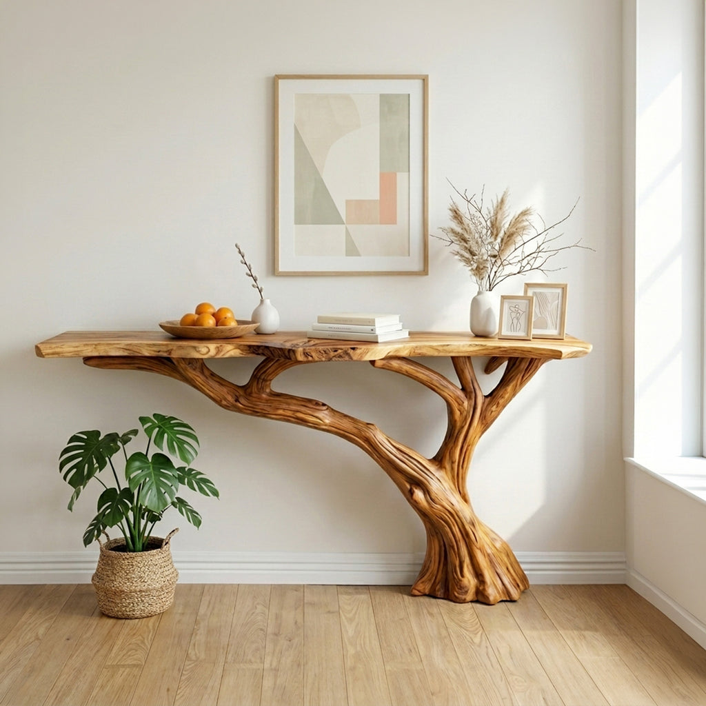 Live edge console table entryway unique reclaimed solid wood narrow side table wall mount tabletop handmade furniture
