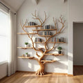 Tree branch book shelf floating shelves wall mounted reclaimed solid wood bookcase driftwood sculpture art furniture
