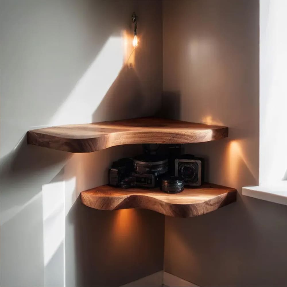 Corner wall shelf floating live edge wall mounted shelf floating wood shelf for wall decor