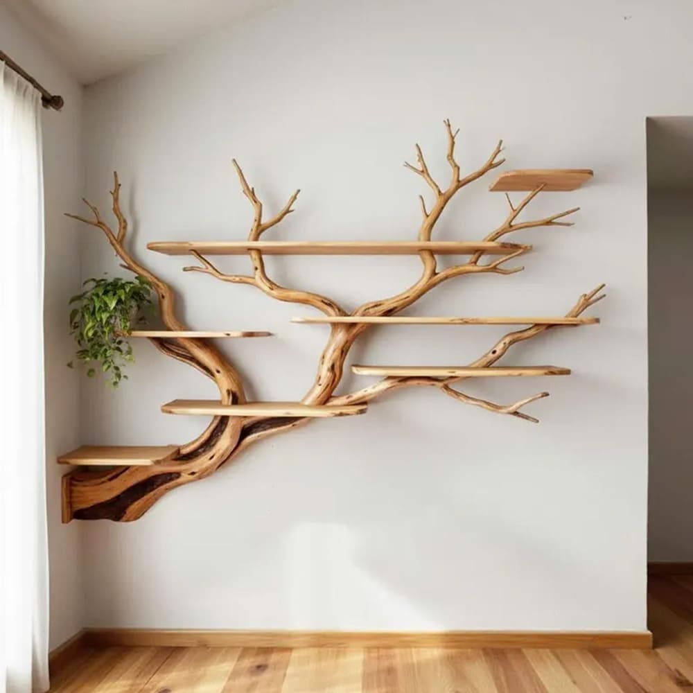 Tree branch corner wall shelves floating unique decor
