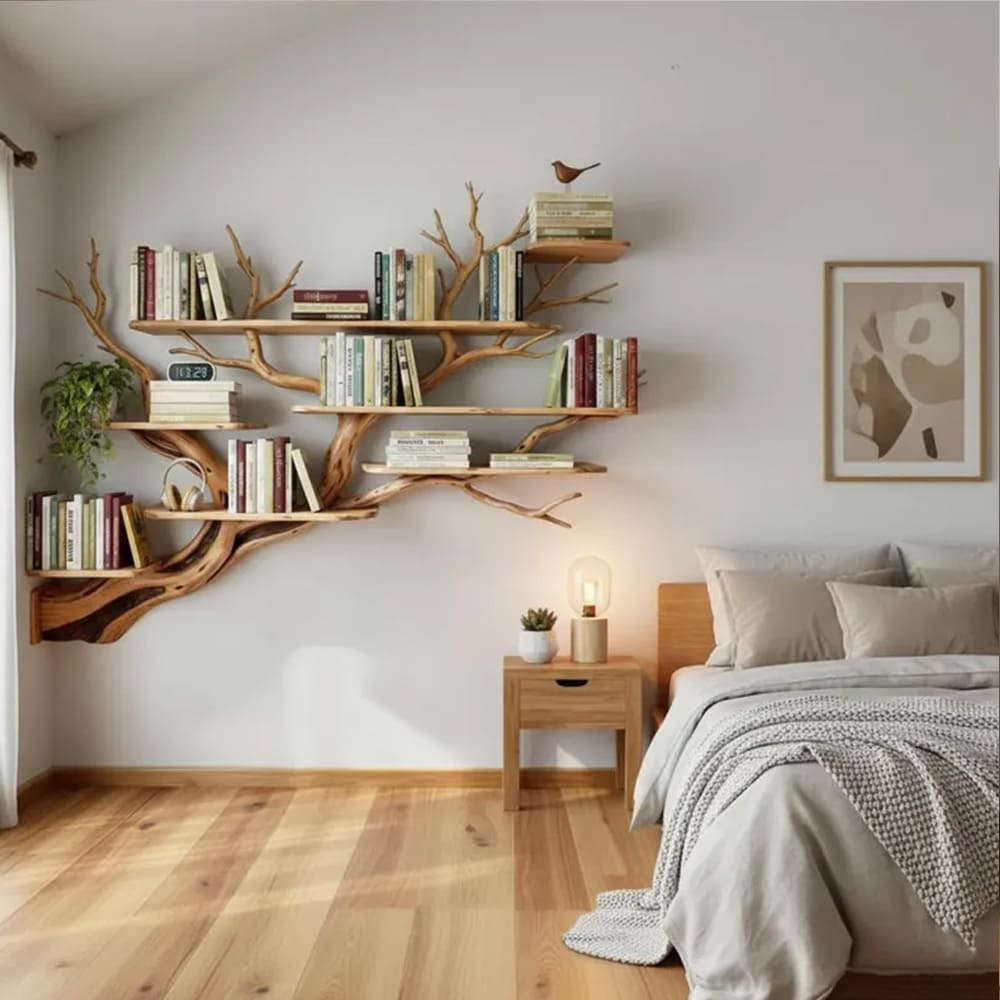 Tree branch corner wall shelves floating unique decor