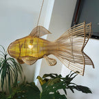 Unique four tail rattan fish pendant light for coastal decor