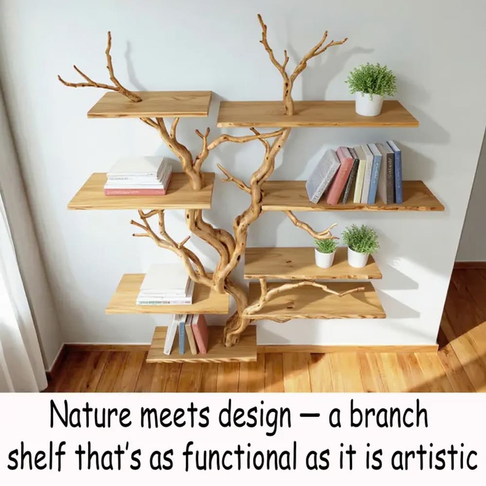 Tree book shelf on wall art floating wood shelves decoration