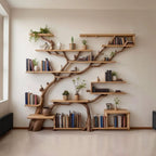 Tree bookshelf solid wood shelf driftwood branch wall mount handmade furniture decor for home