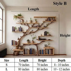 Tree bookshelf solid wood shelf driftwood branch wall mount handmade furniture decor for home
