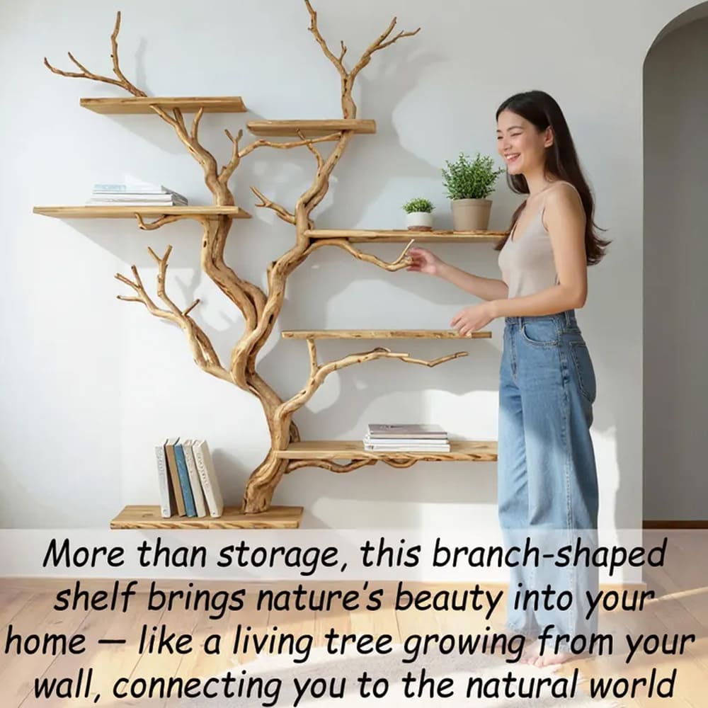 Tree book shelf on wall art floating wood shelves decoration