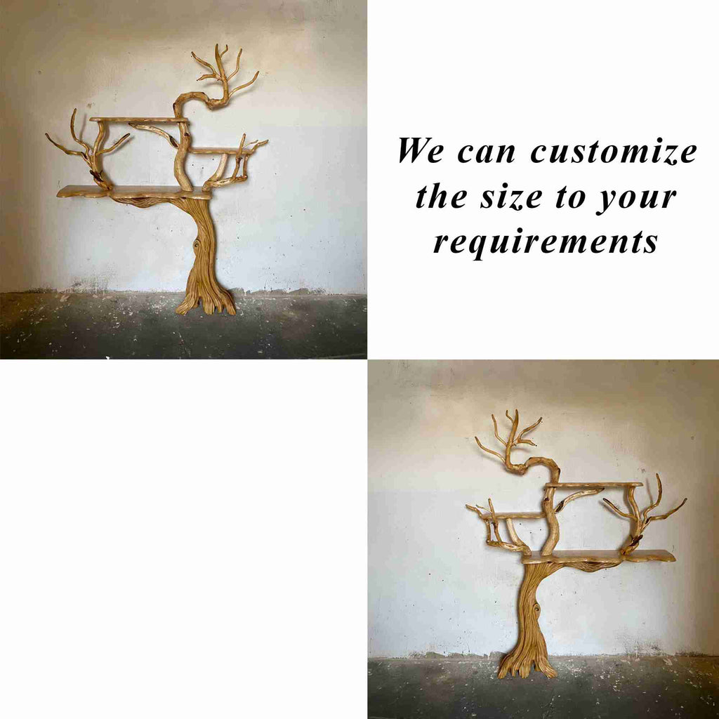 Tree branch book shelves wall mount art solid wood floor bookcase decor