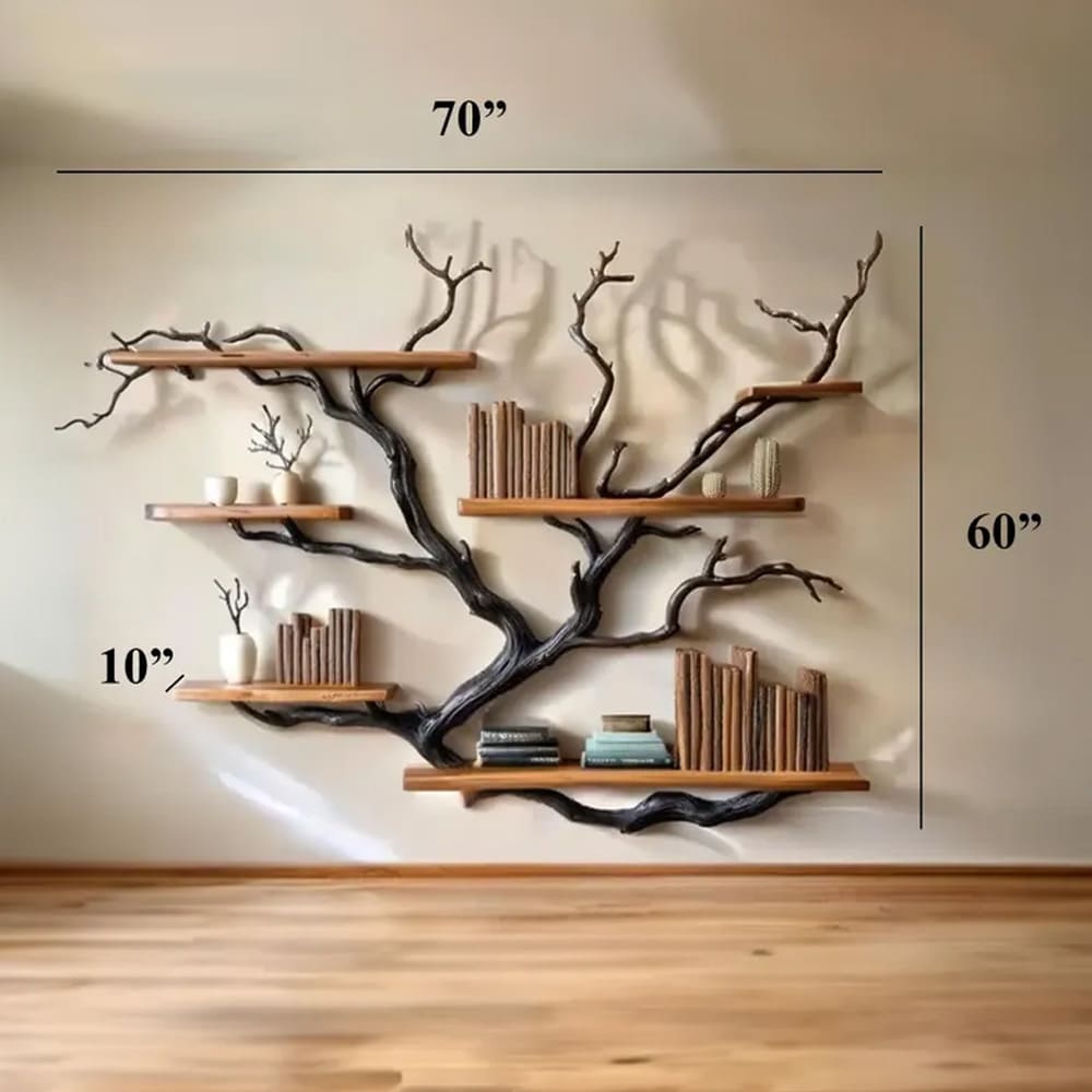 Driftwood branch tree bookshelf solid wood branch wall mount handmade furniture decor for home