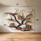 Driftwood branch tree bookshelf solid wood branch wall mount handmade furniture decor for home