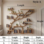 Tree bookshelf solid wood shelf driftwood branch wall mount handmade furniture decor for home
