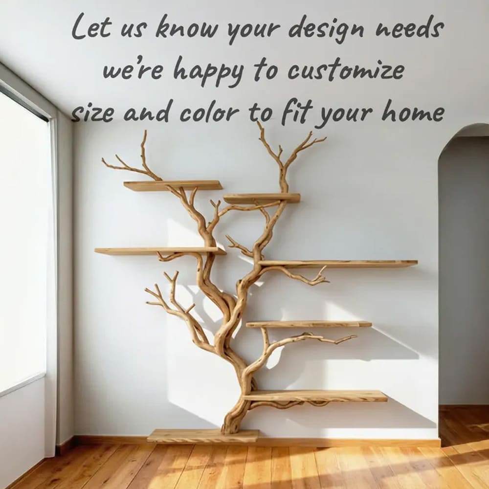 Tree book shelf on wall art floating wood shelves decoration