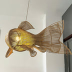 Unique four tail rattan fish pendant light for coastal decor