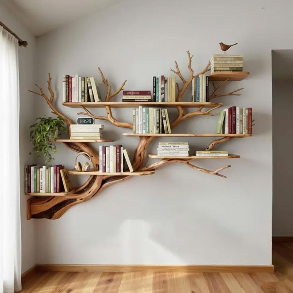 Tree branch corner wall shelves floating unique decor