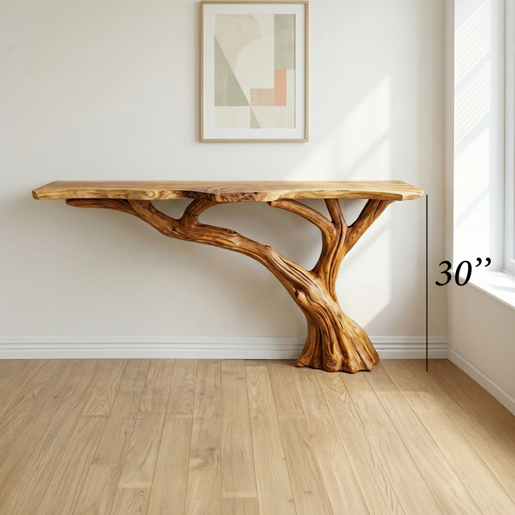 Live edge console table entryway unique reclaimed solid wood narrow side table wall mount tabletop handmade furniture