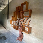 Tree branch bookshelf solid wood bookcase driftwood sculpture art black shelves on wall decor for living room