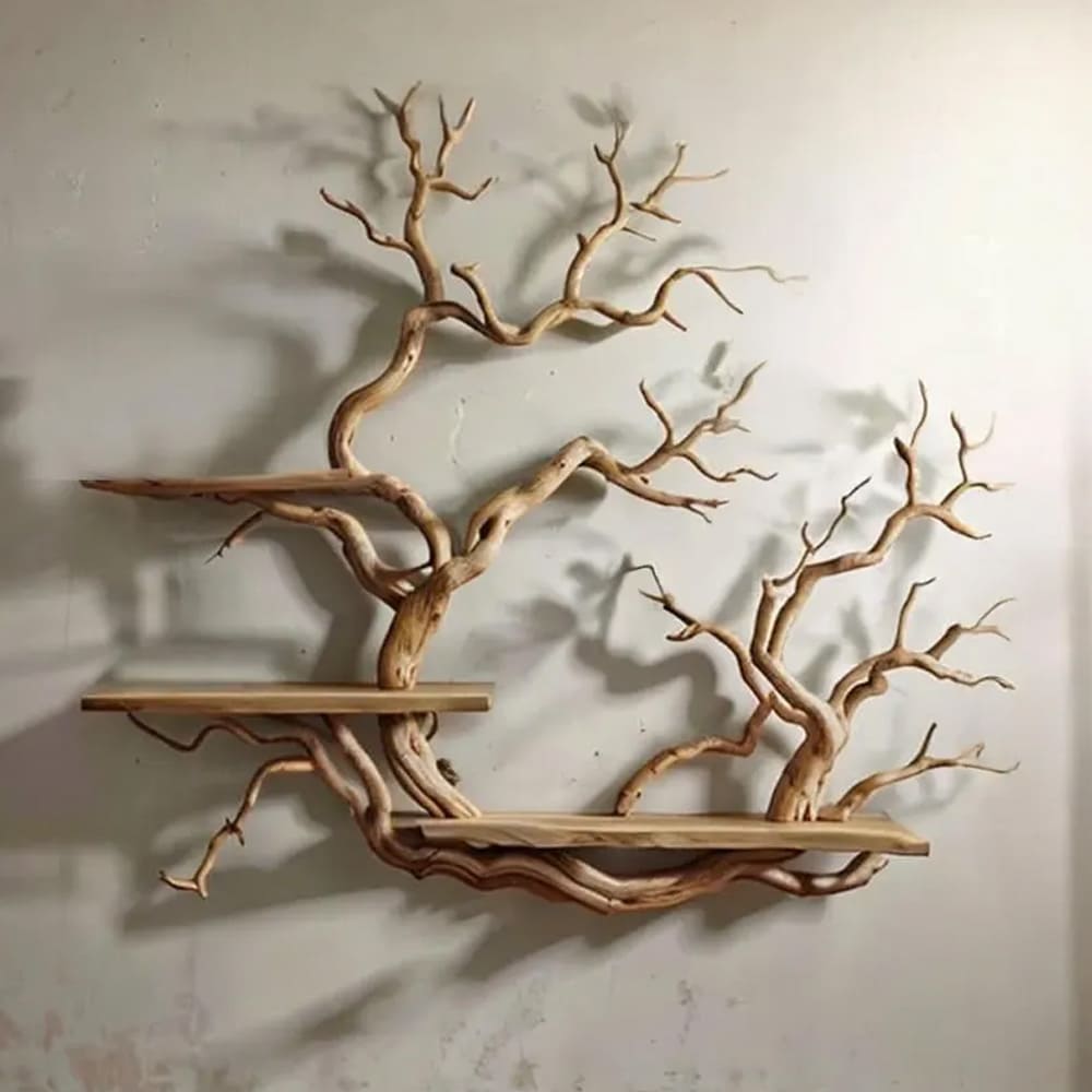 Tree bookshelves custom floating shelves solid wood bookcase carving driftwood art shelves on wall