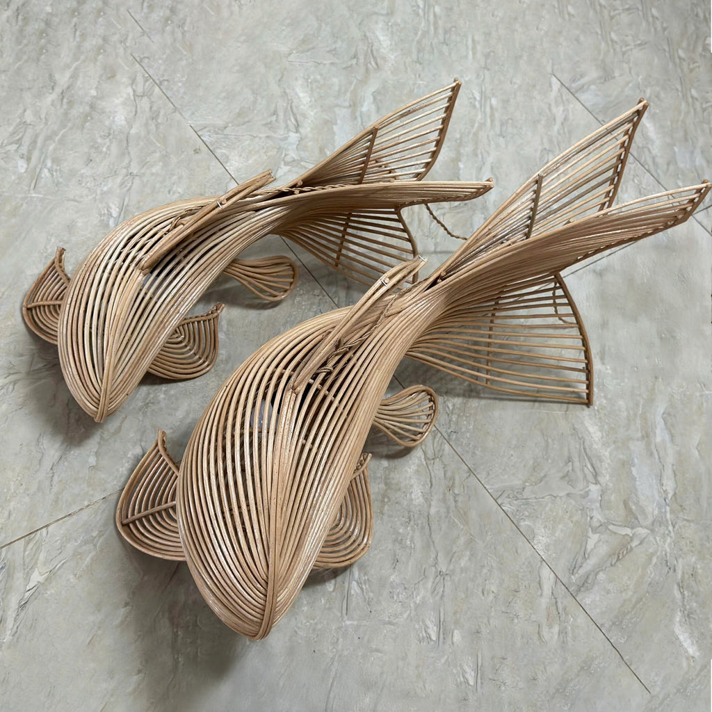 Unique four tail rattan fish pendant light for coastal decor
