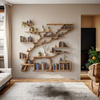 Tree bookshelf solid wood shelf driftwood branch wall mount handmade furniture decor for home