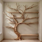 Floating bookshelf driftwood sculpture bookcase solid wood shelves on wall art deco
