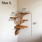 Floating corner shelf tree driftwood branch bookshelf wall mount solid wood bookcase handcrafted rustic furntiure