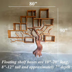 Tree branch bookshelf solid wood bookcase driftwood sculpture art black shelves on wall decor for living room