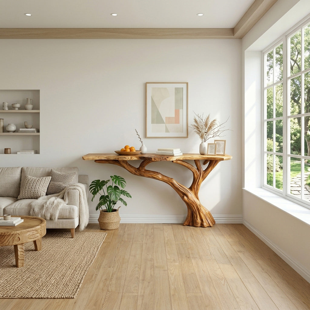Live edge console table entryway unique reclaimed solid wood narrow side table wall mount tabletop handmade furniture