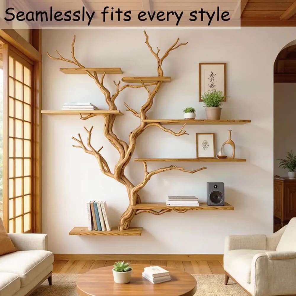 Tree book shelf on wall art floating wood shelves decoration