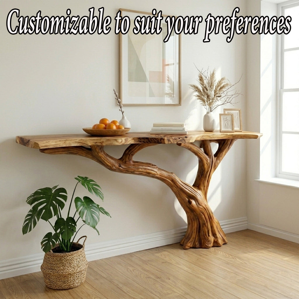 Live edge console table entryway unique reclaimed solid wood narrow side table wall mount tabletop handmade furniture
