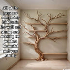 Floating bookshelf driftwood sculpture bookcase solid wood shelves on wall art deco