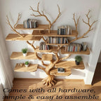 Tree branch book shelf floating shelves wall mounted reclaimed solid wood bookcase driftwood sculpture art furniture