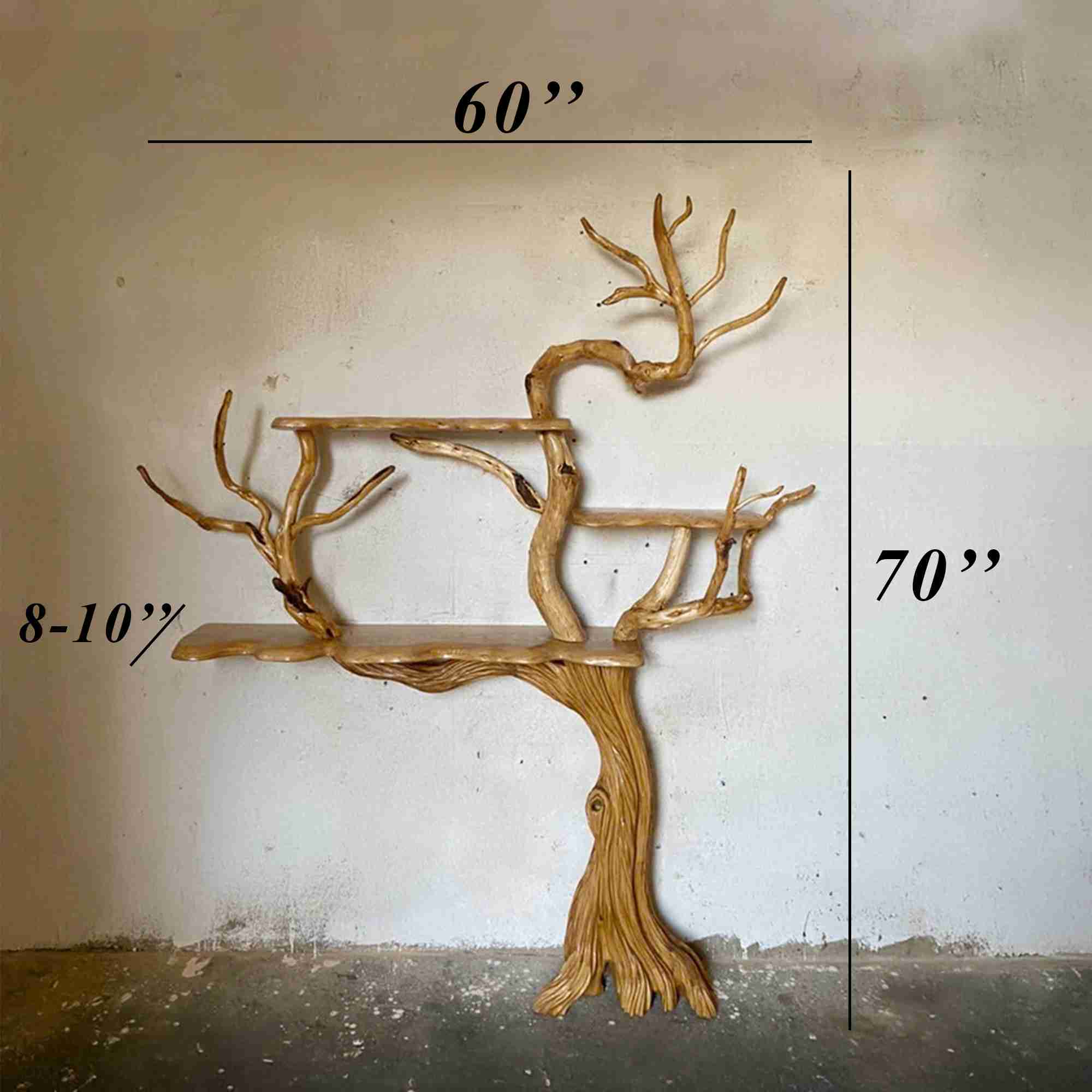Tree branch book shelves wall mount art solid wood floor bookcase decor