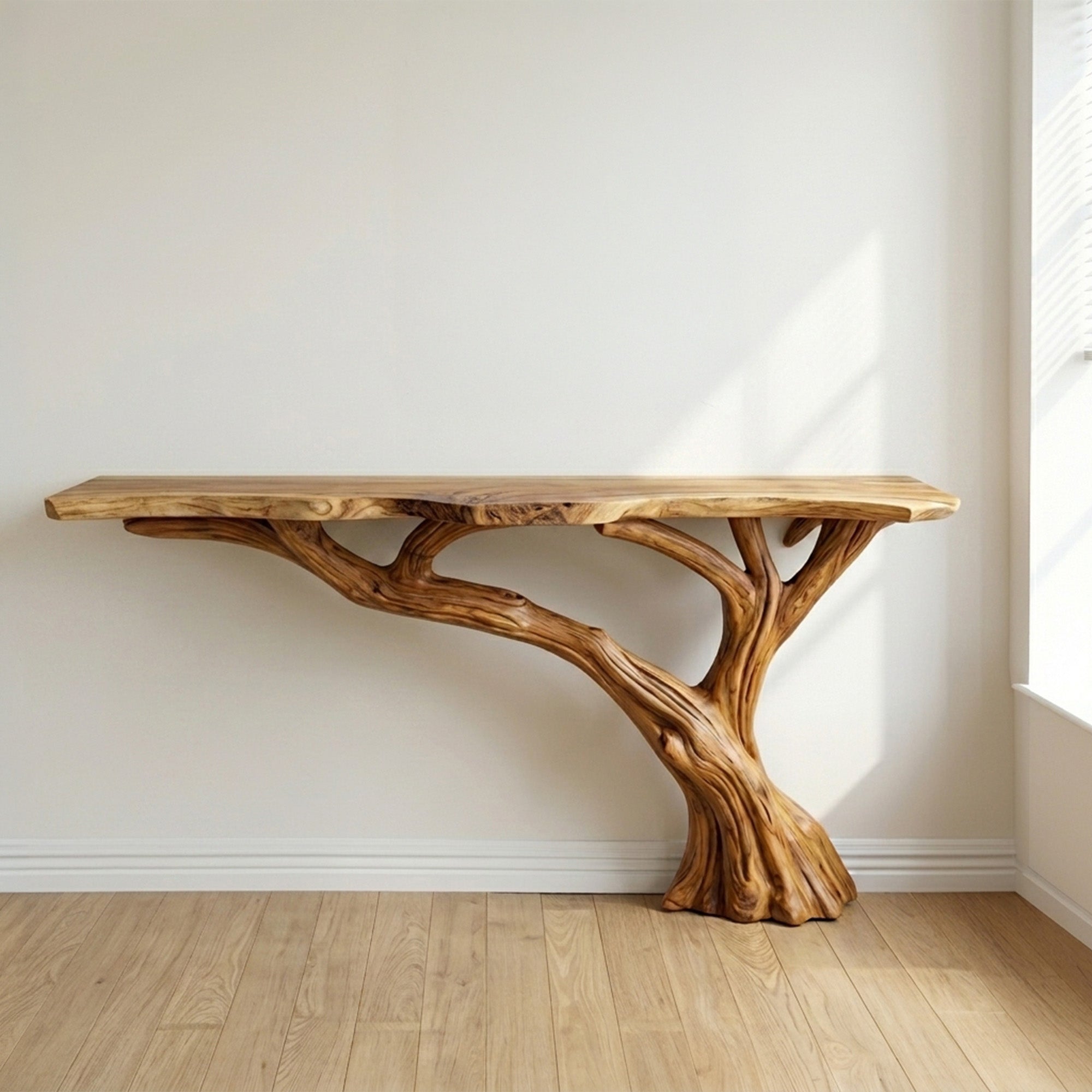Live edge console table entryway unique reclaimed solid wood narrow side table wall mount tabletop handmade furniture