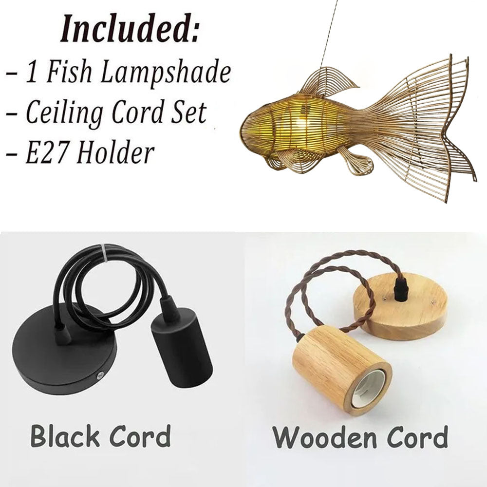 Unique four tail rattan fish pendant light for coastal decor