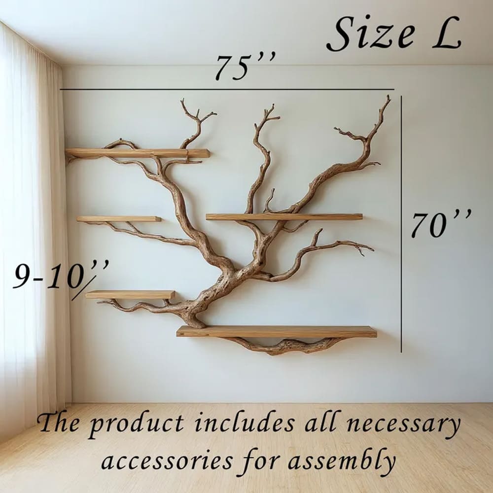 Tree branch book shelf floating shelves on wall solid wood bookshelf driftwood wall art decor for living room