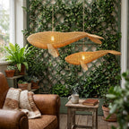 Whale rattan light fixture for coastal wall or ceiling decor