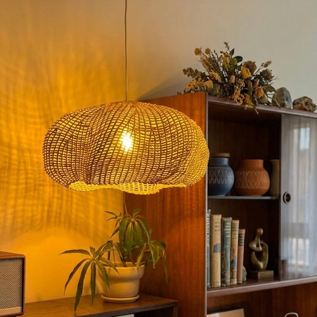 Handwoven wicker rattan ceiling light for boho home decor