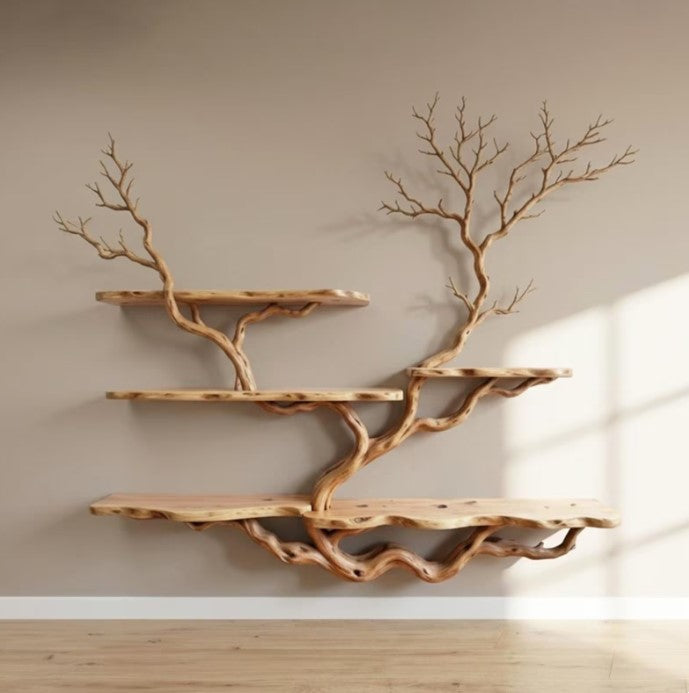 Tree branch floating shelf wall mounted bookshelf
