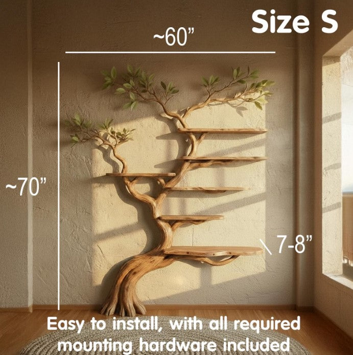 Tree branch floor shelf unique solid wood bookcase