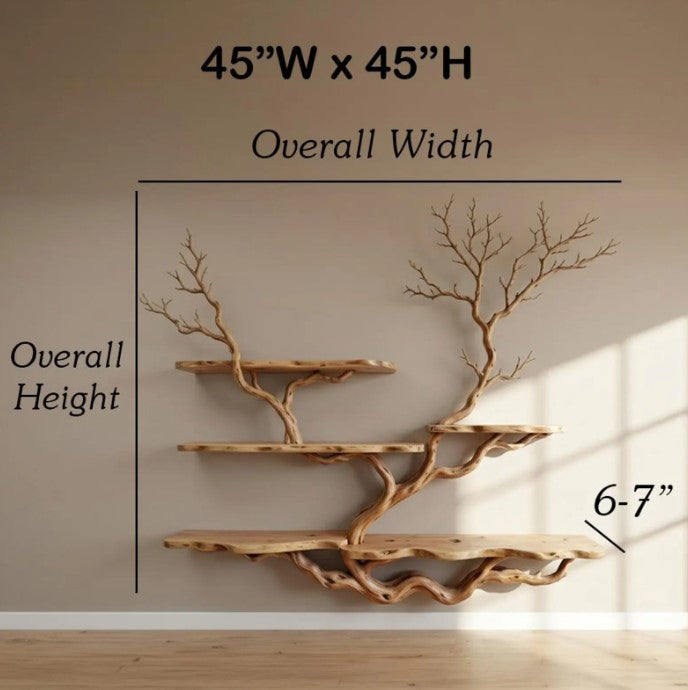 Tree branch floating shelf wall mounted bookshelf