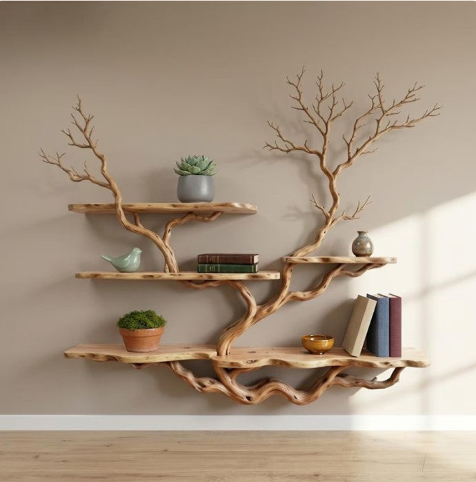 Tree branch floating shelf wall mounted bookshelf