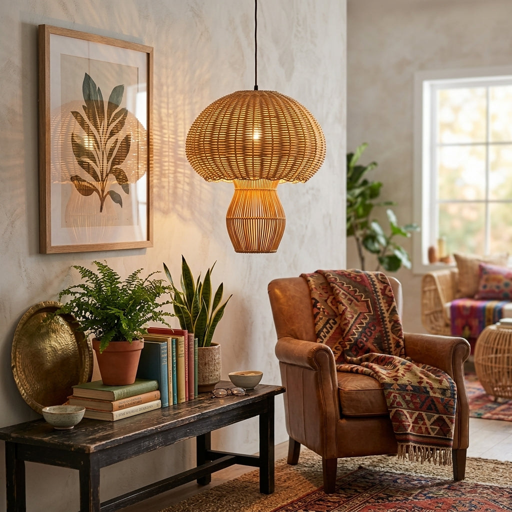 Jellyfish lamp boho pendant lamp rattan chandelier