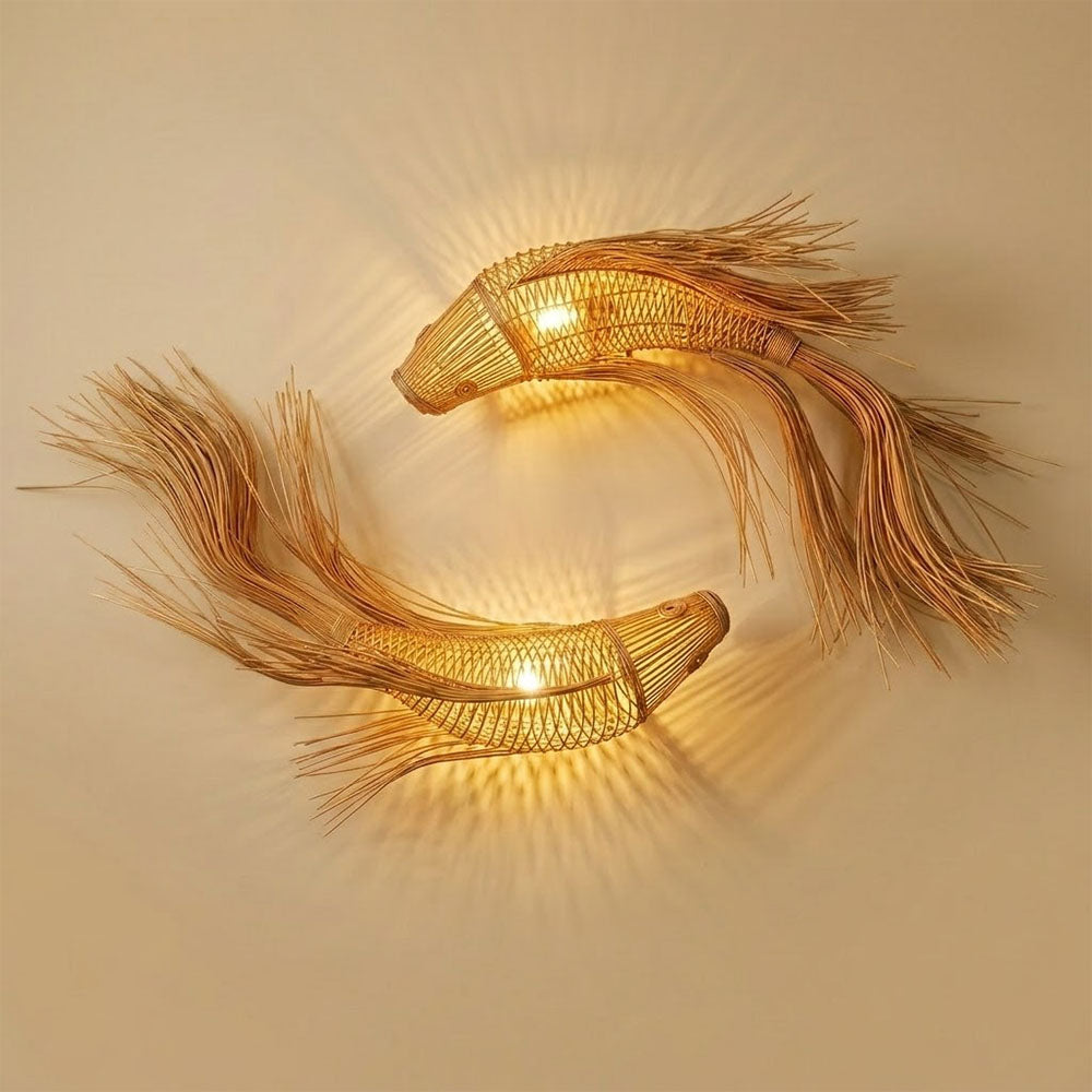 Fish pendant lamp unique wicker handmade art deco lamp