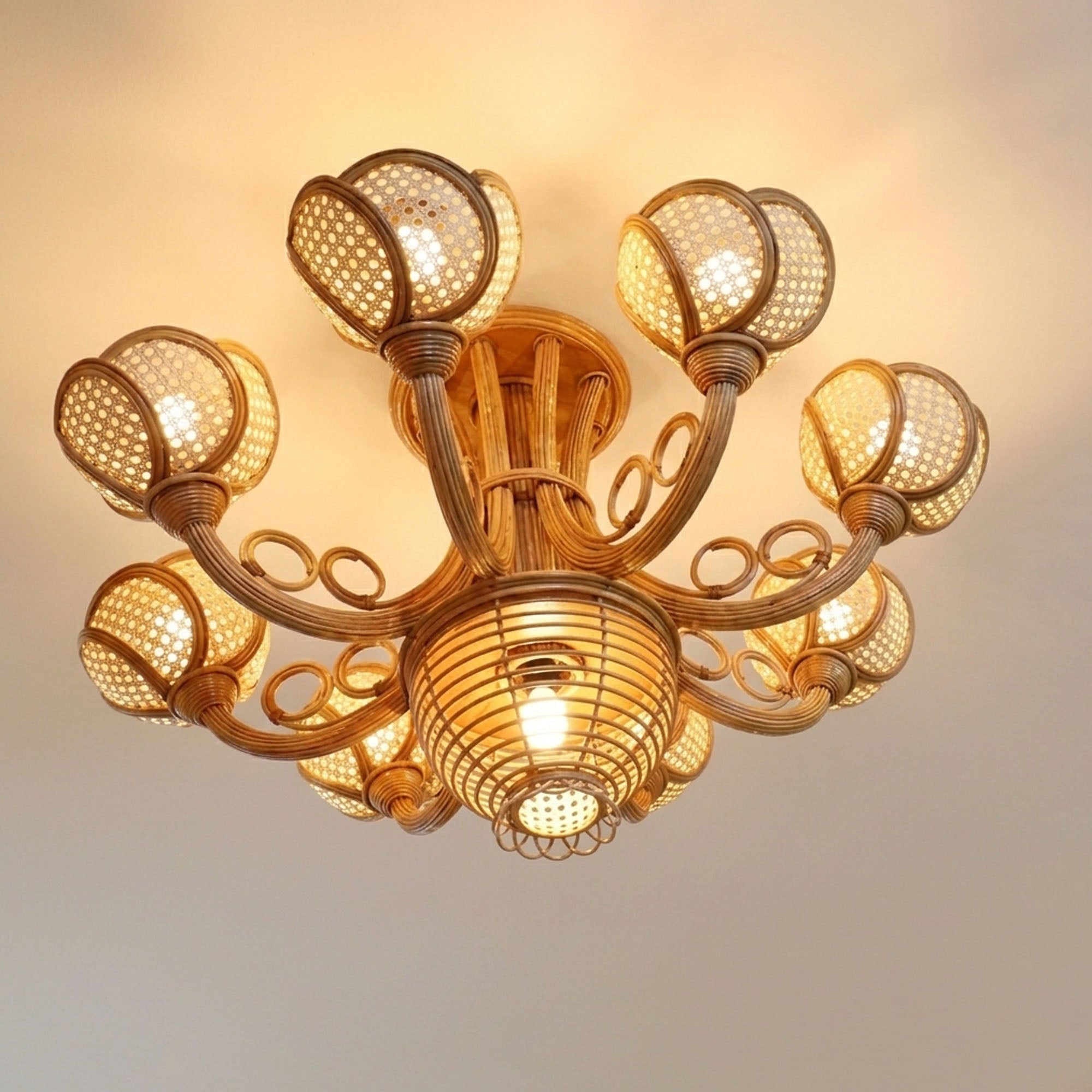 Rattan pendant light extra wicker flower chandelier