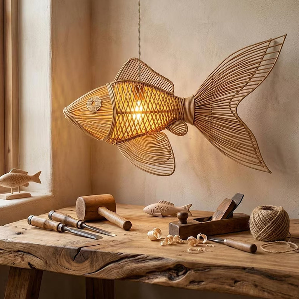 Fish chandelier lighting rattan pendant light