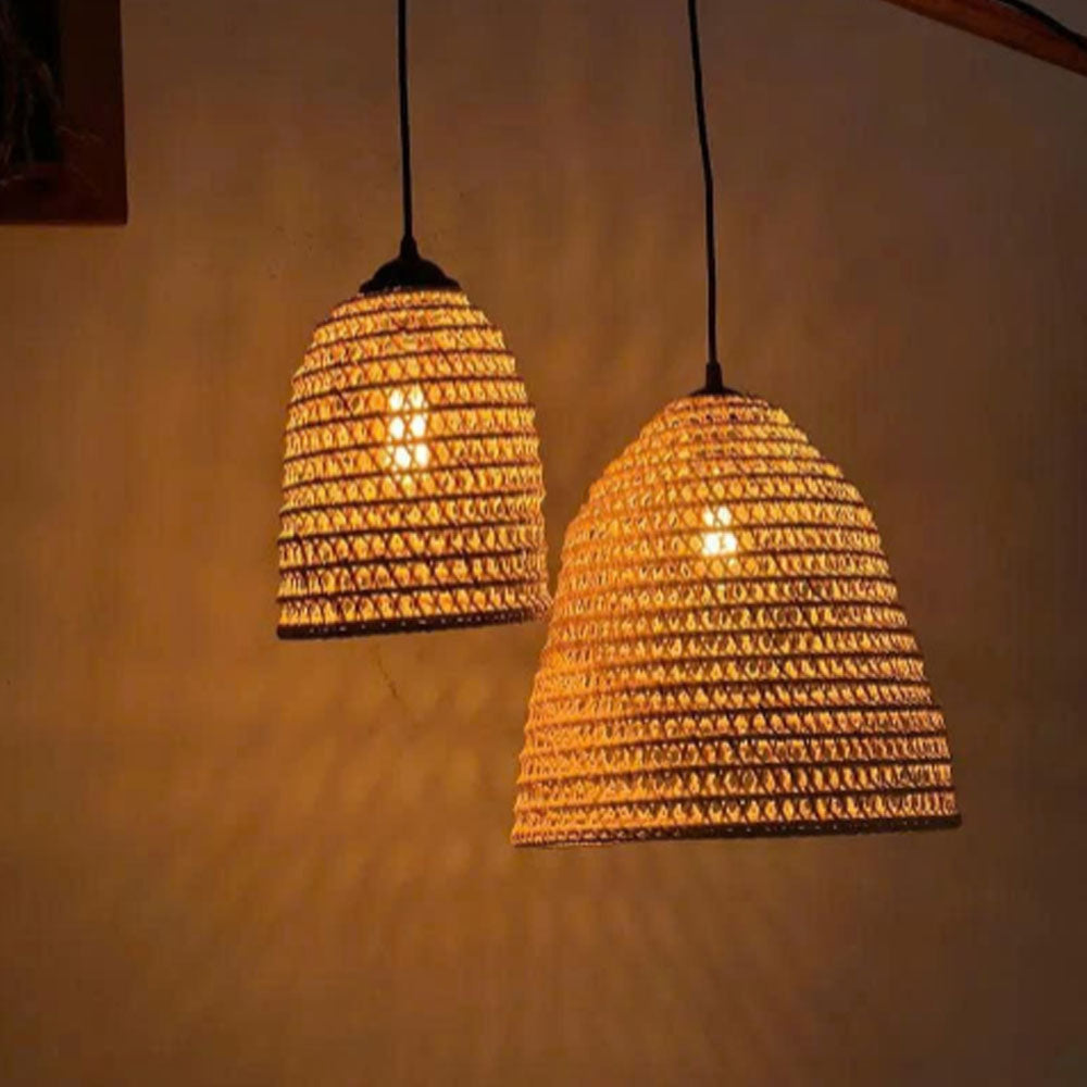 Bell pendant rattan light fixture wicker lamp shade kitchen island decor